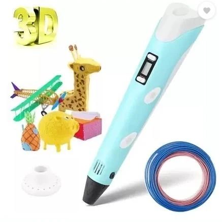 Крута 3D-Ручка З Lcd Екраном 3Dpen Повний Набір Пластик і Трафарети Блакитний | Зображення 2