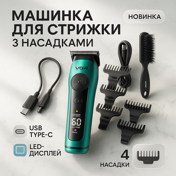 Професійна машинка для стрижки волосся на акумуляторі VGR, Машинка для стрижки волосся домашня WZ-23