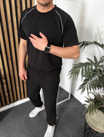 Мужской спортивный костюм с футболкой и штанами VL1016 цвет черный, размер 50/52 | Зображення 4