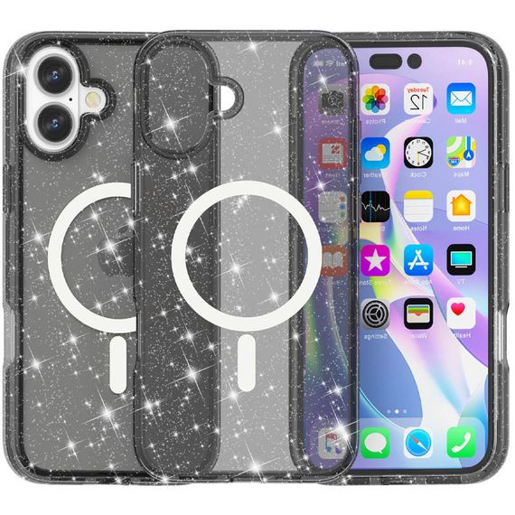 Чохол TPU Galaxy Sparkle (MagFit) для Apple iPhone 16 (6.1") Black+Glitter