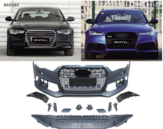 Передний бампер с черной решеткой RS6-Style (2014–2017) для Ауди A6 C7 2011-2017 гг