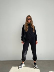 Женский спортивный костюм худи и джоггеры демисезонный двунитка BF536 размер 50/52, цвет черный