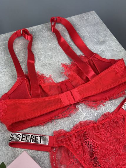 Комплект Victoria's Secret кружева без пушапа червоний kk067 | Зображення 1