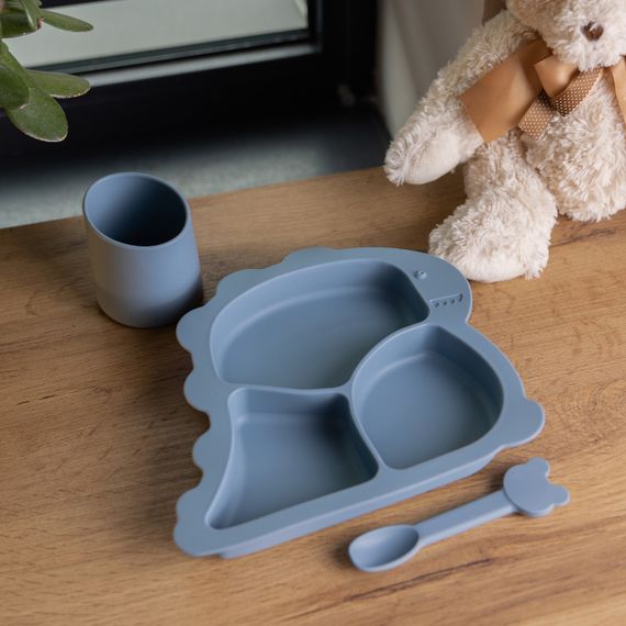 Дитячий набір силіконового посуду чашка/тарілка з трьома секціями/ложка Синій HP34545BL | Зображення 1