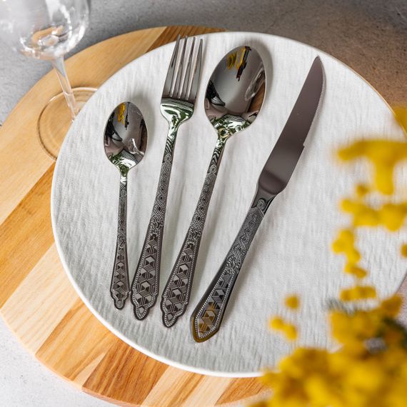 Набір столових приборів золото на 6 персон комплект столових приборів 24 предмети Срібло HP-20-63 | Зображення 5