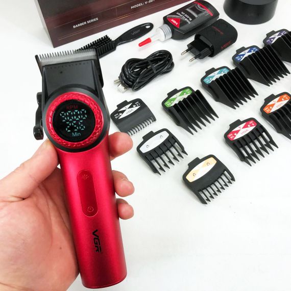 Професійна машинка для стрижки волосся VGR V-001 RED з дисплеєм 9000 об та 10 насадками (1,5-24 мм) | Зображення 1