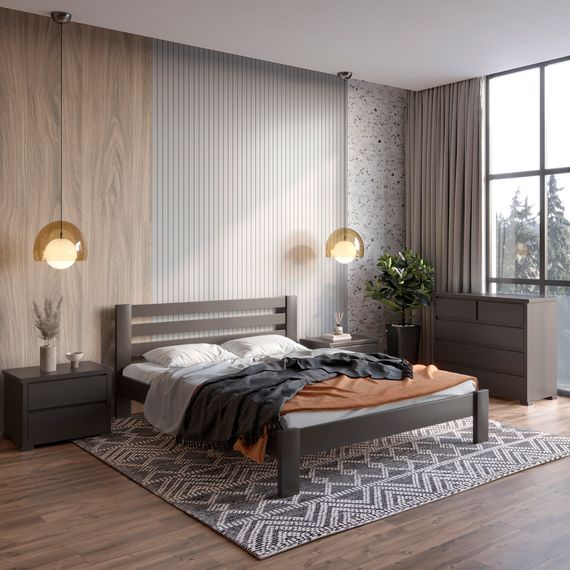 Односпальне дерев'яне ліжко Mebigrand Колумбія Графітовий (RAL9011) 70х190 см (MBG-14583)