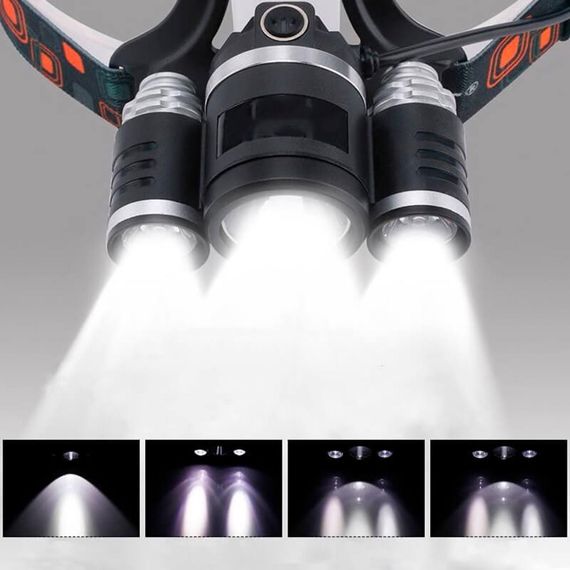 Фонарь налобный аккумуляторный RJ 3000, зарядка от сети и прикуривателя / Светодиодный фонарь на голову | Зображення 1