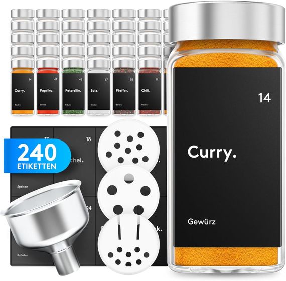 Банки для спецій скляні, набір 24 шт, квадратні з етикетками, воронкою, маркером, баночки 120 мл для кухні комплект