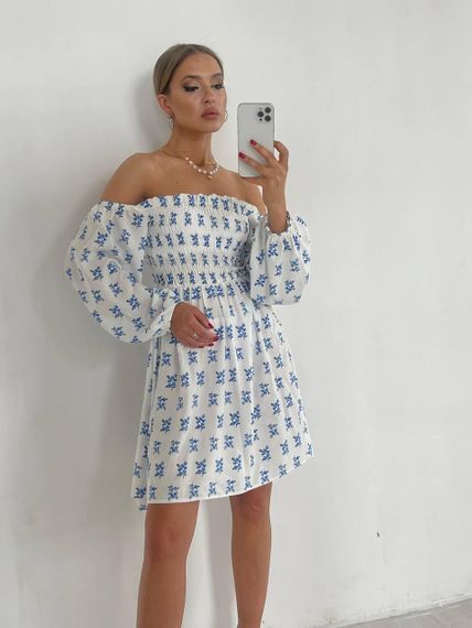 Сукня-резинка в квітковий принт Блакитний, XL | Зображення 2