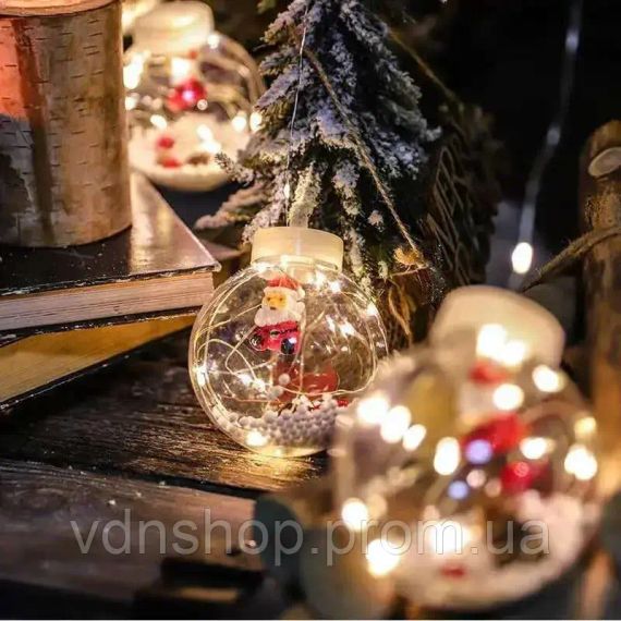 Гірлянда завіса штора Кулі з наповненням Дід Мороз, 3м, 10 куль LED USB | Зображення 2