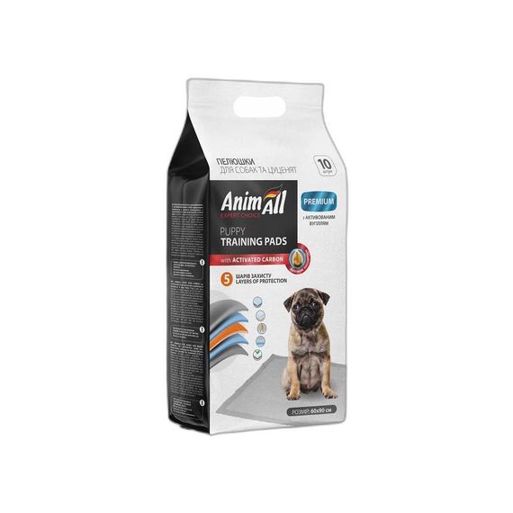 Одноразові пелюшки для собак з активованим вугіллям AnimAll Puppy Training Pads, 60×90 см, 10 шт