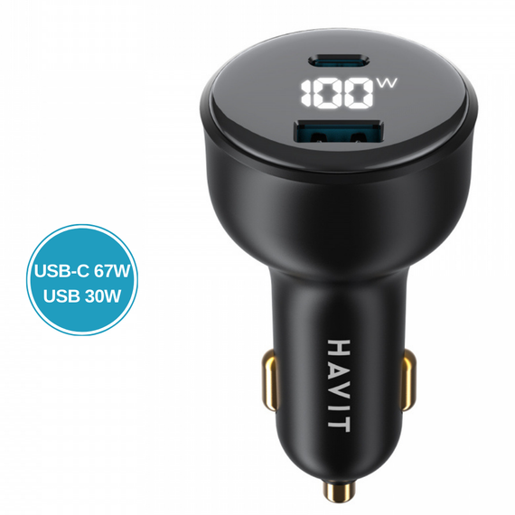 Автомобільний зарядний пристрій 100W HAVIT HV-CC100W USB+USB-C зі швидкою зарядкою | Зображення 1
