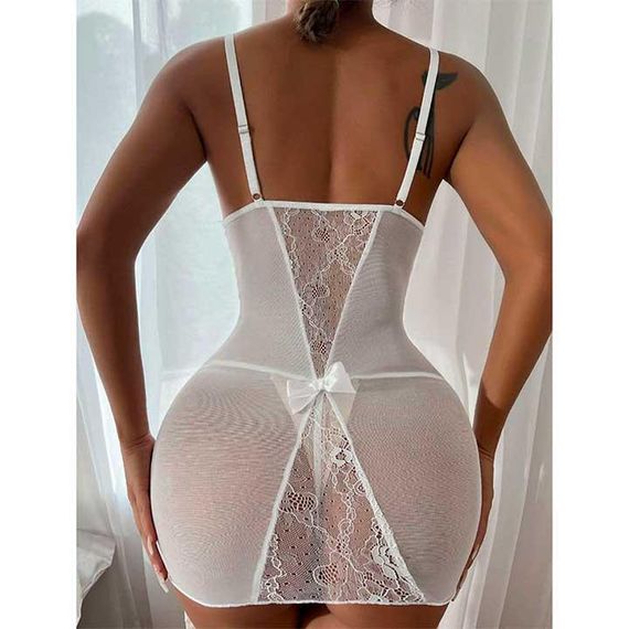 Коротенький пеньюар із підв'язками для панчіх білий XS-S — Еротична білизна | Зображення 2