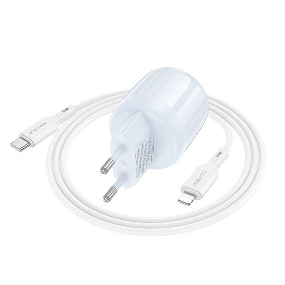 СЗУ Borofone BA94A Lustrous PD30W+QC3.0 (1USB-A/1C) + кабель Type-C to Lightning Blue | Зображення 1