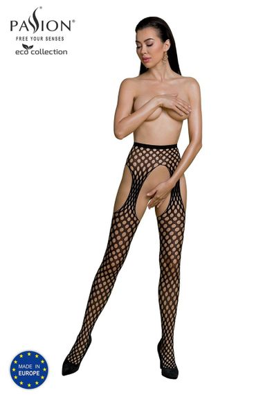 Эротические колготки-бодистокинг Passion ECO S003 black, с доступом, имитация подвязок sexstyle