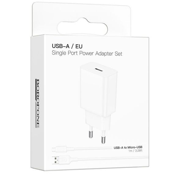 МЗП Borofone BA110A Lemi 7.5W (1USB-A) + кабель USB to MicroUSB White | Зображення 1