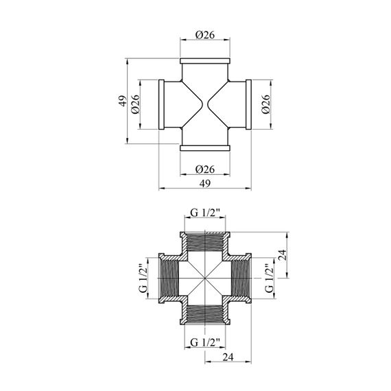 Хрестовина посилена LexLine 1/2'' ВВВВ латунна УК4601-В | Зображення 1