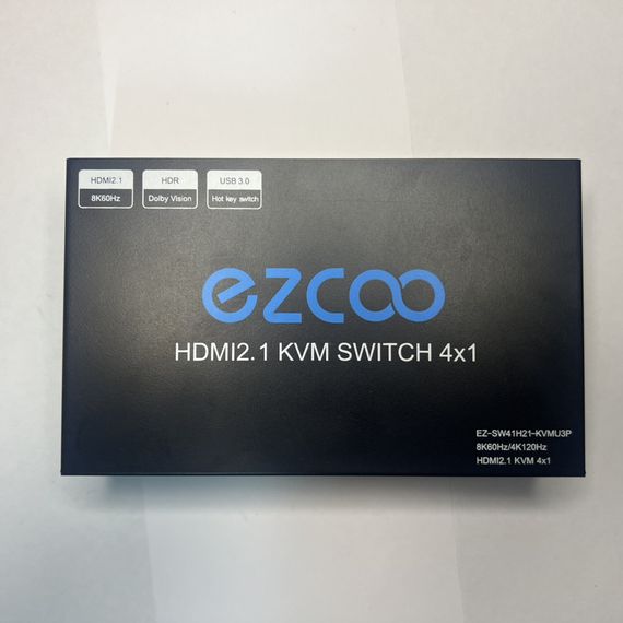 EZCOO 8K HDMI KVM-переключатель 4x1 с USB 3.0 KVM - 4K 120 Гц Hotkey Switch (ez-sw41h21-kvmu3p) Б/У | Зображення 1