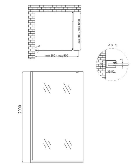 Душова перегородка Qtap Walk-In Standard CRM209.C8 90х200 см, скло Clear 8 мм, покриття CalcLess | Зображення 6