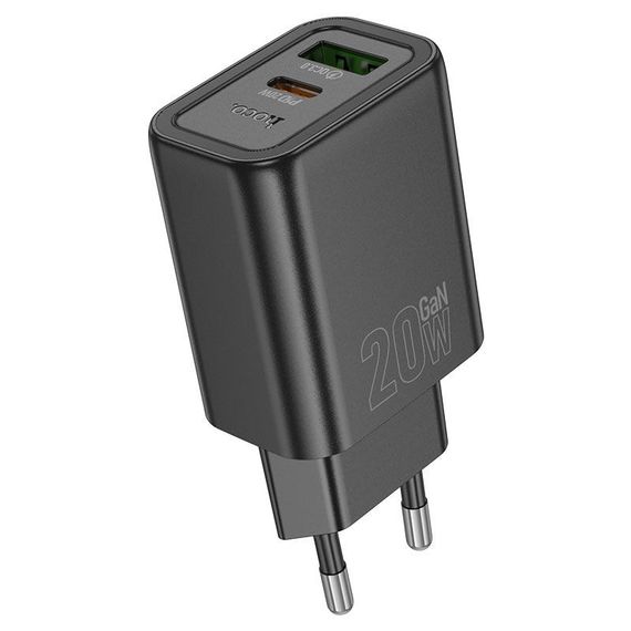 Набор СЗУ HOCO N61 + Type-C/Type-C кабель, 1xUSB+1xUSB-C, PD20W+QC3.0, кабель 1м, Black, Box | Зображення 2