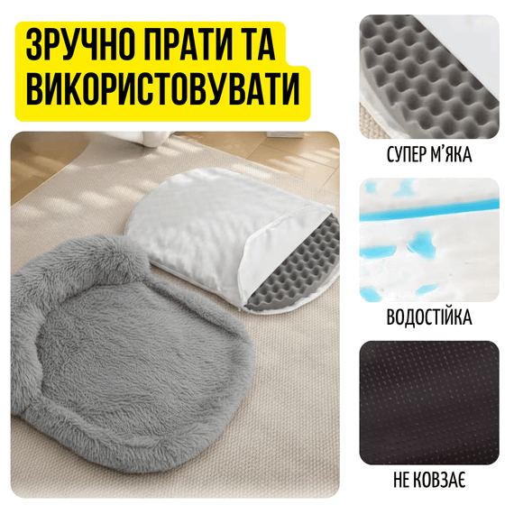 Лежанка для Собаки 100×75 см з Бортиком Сіра Пухнаста Лежанка для Середніх Порід Знімний Чохол на Застібці-блискавці Zmaker | Зображення 2