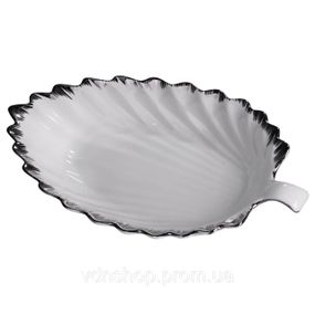 Порцелянова страва для сервірування стола у формі листя 37×18×5 (см) блюдо для подавання закусок Білий зі сріблом 2552-1S