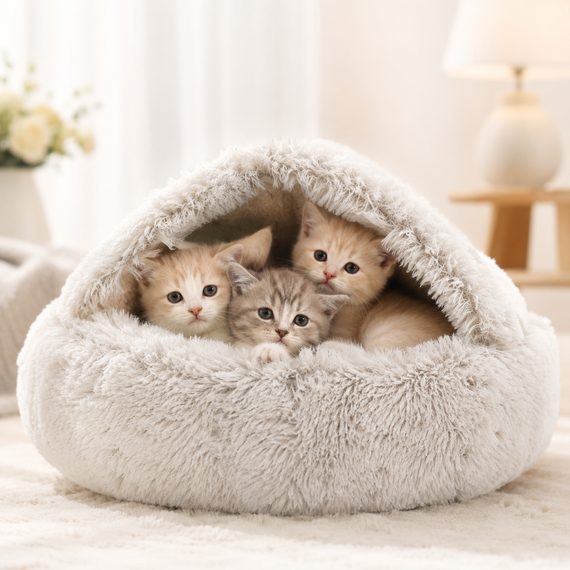 Домик для животных  / Закрытая круглая лежанка / Лежанка-домик для котов и собак 44х38см | Зображення 2