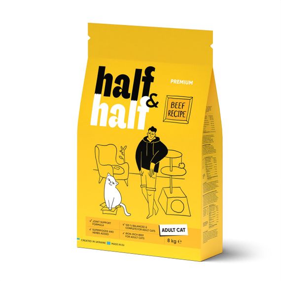 Корм Half&Half Adult Cats сухий з яловичиною для дорослих котів 8 кг