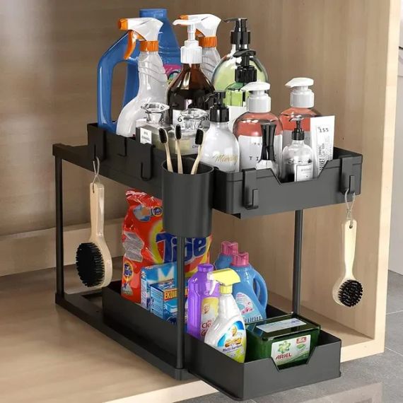 Органайзер дворівневий з висувним ящиком для зберігання та гачками | Зображення 3