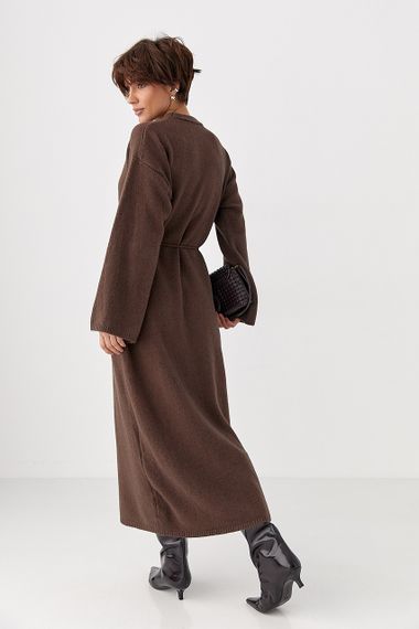 Довга в'язана вільна сукня - коричневий цвет, ONE SIZE (є розміри) | Зображення 1
