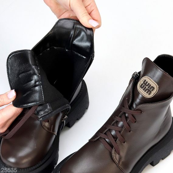 Стильні дизайнерські черевики на флісі натуральна шкіра колір Шоколад | Зображення 7