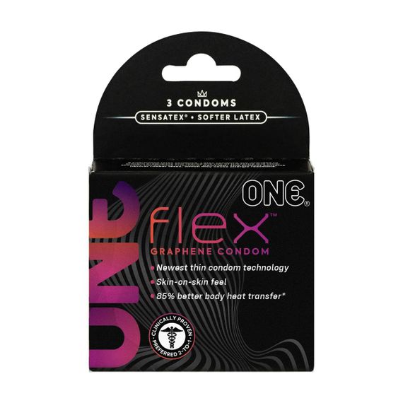 Презервативи ONE Flex Graphene, 3 шт, супертонкі, дуже міцні, картонне паковання Sex Aura