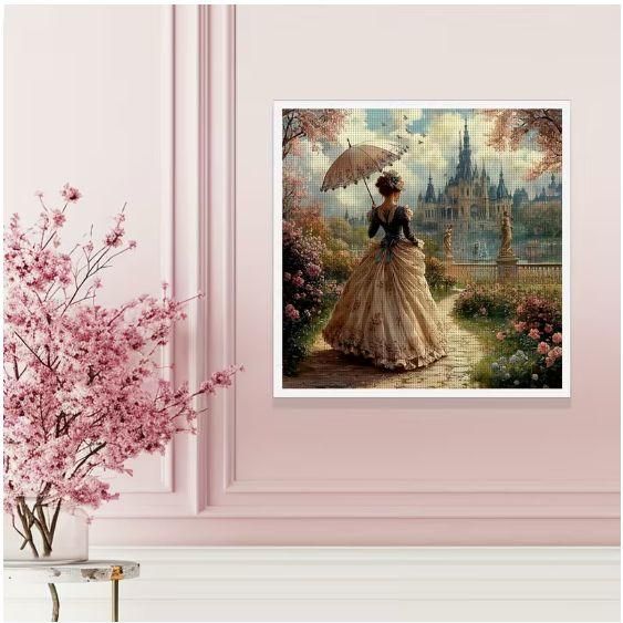 Набор для вышивки крестом ZUOANLF "Девушка у замка" 14CT, 40x40 см, канва Аида с нанесенным рисунком | Зображення 2