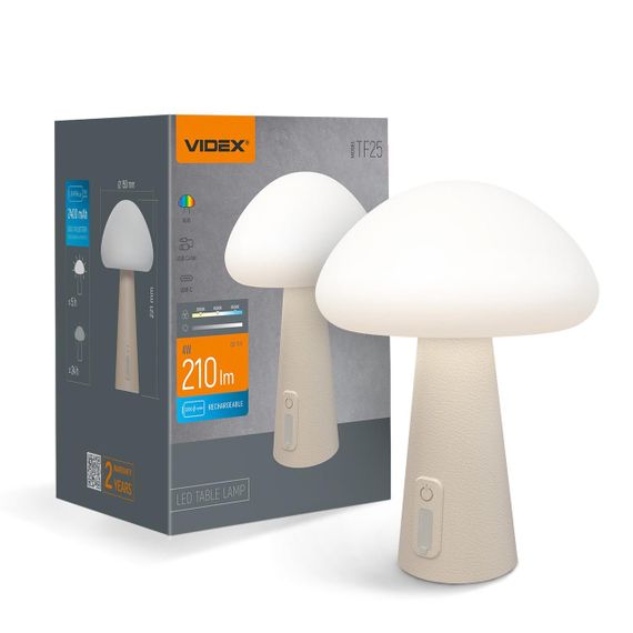 Світлодіодна лампа настільна з акумулятором VІDEX VL-TF25BG 4W 3000-6500K+RGB Beіge