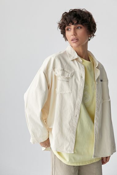 Котонова сорочка з накладними кишенями - кремовий цвет, ONE SIZE (є розміри)