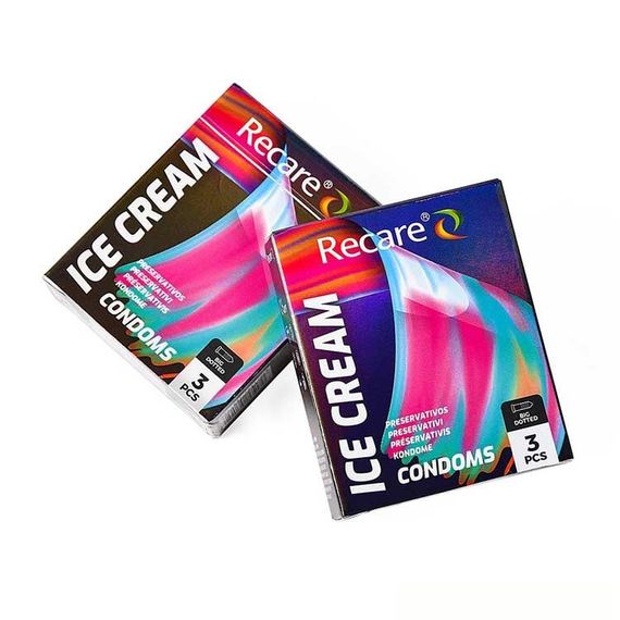 Презервативы Holographic Recare Ice Cream Big Dotted Condoms 3 шт, с пузырьками, аромат: мороженое | Зображення 2