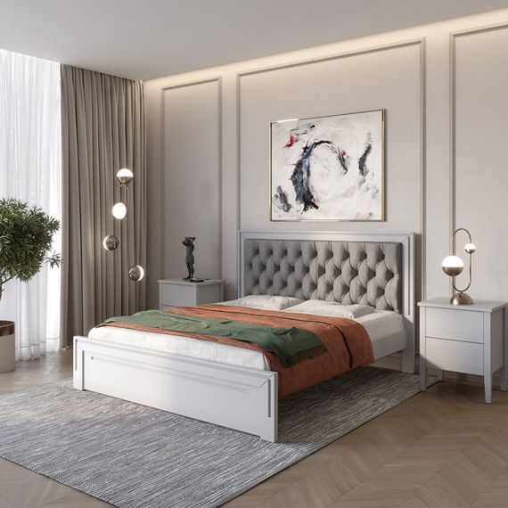 Двоспальне дерев&#039;яне ліжко Mebigrand Торонто Т3 Світло-сірий (RAL7040)/Аляска 93 (сірий) 160х190 см (MBG-8179)