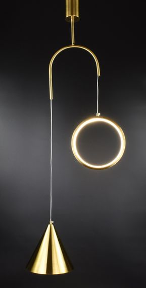 Люстра світлодіодна підвісна LED світильник для квартири на стелю лед 26846 Латунь 65-200х40х18 см. | Зображення 4