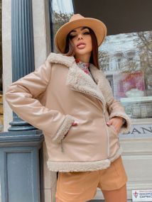 Женская короткая куртка демисезонная эко кожа LY30336 цвет бежевый, размер 42/44