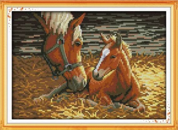 Набор для вышивания крестиком по нанесённой на канву "Deep love of mother and son 2 ".AIDA 14CT printed 30*21с