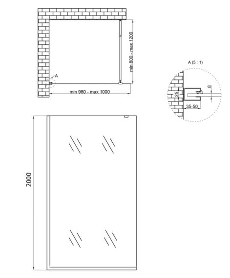 Душова перегородка Qtap Walk-In Standard BLM201.C8 100х200 см, скло Clear 8 мм, покриття CalcLess | Зображення 5