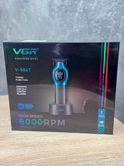 Профессиональный триммер VGR V-886T для волос бороды и усов с DLC-лезвиями Turbo-режим 8000RPM 180 минут работы Голубой 5 Вт | Зображення 4