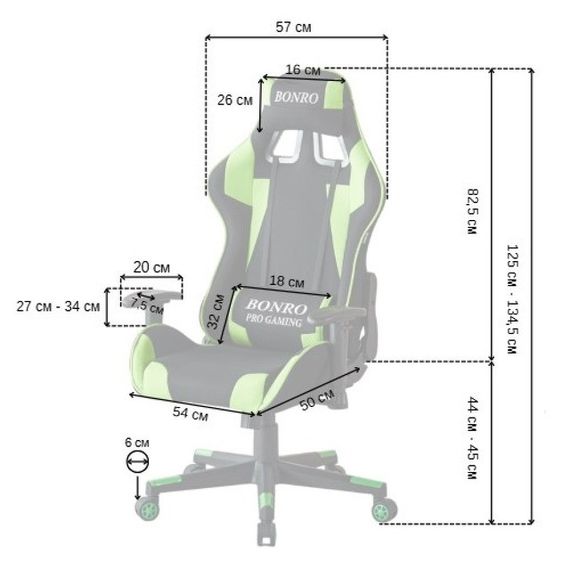Крісло геймерське з тканини Bonro Бонро B-142 чорно-зелене + 2 подушки (42401115) | Зображення 6