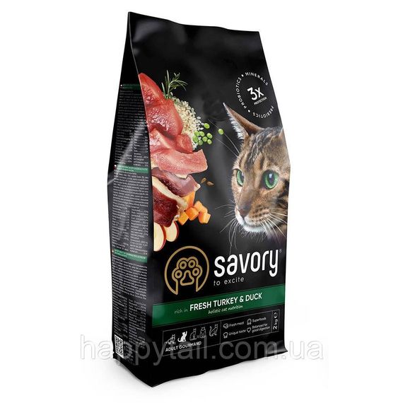 Корм сухой Savory Adult Cat Gourmand Fresh Turkey and Duck для котов-гурманов со свежей индейкой и уткой 2 кг