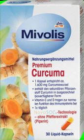 Капсули "Mivolis рідкий концентрат екстракт кореня Куркуми Преміум + С + D3", 30 шт., Німеччина