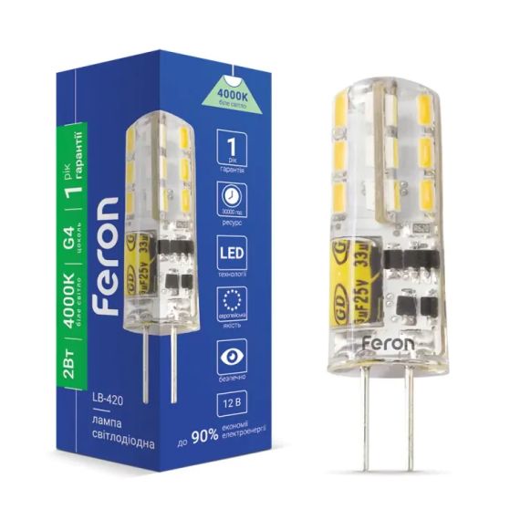 Лампа світлодіодна LED Feron 2W G4 4000K 12V LB-420