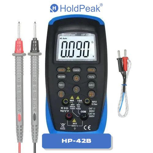 Мультиметр HoldPeak HP-42B цифровой (TrueRMS 6000 отсчетов 600В 10А AC/DC 60МОМ 60mF 200kHz NCV)