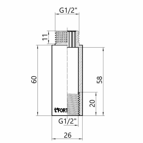 Thermo Alliance Forte Подовжувач хромований 1/2" ВН 60 мм TAF1301560 | Зображення 1