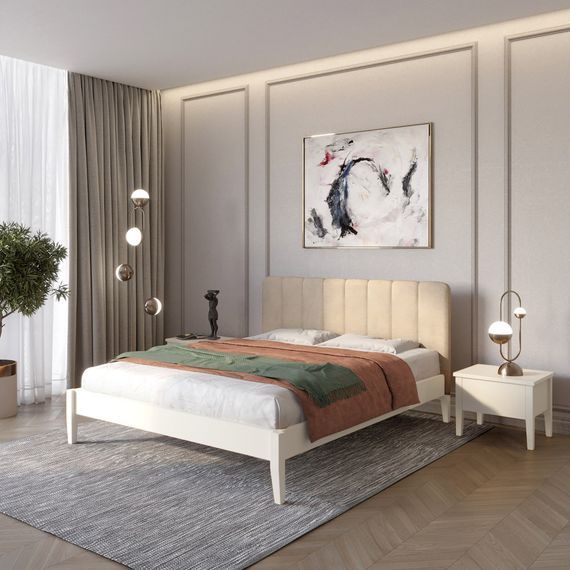 Двоспальне дерев&#039;яне ліжко Mebigrand Лондон ДК Айворі (S0505Y30R)/Аляска 23 (Бежевий) Б1 160х190 см (MBG-6609)